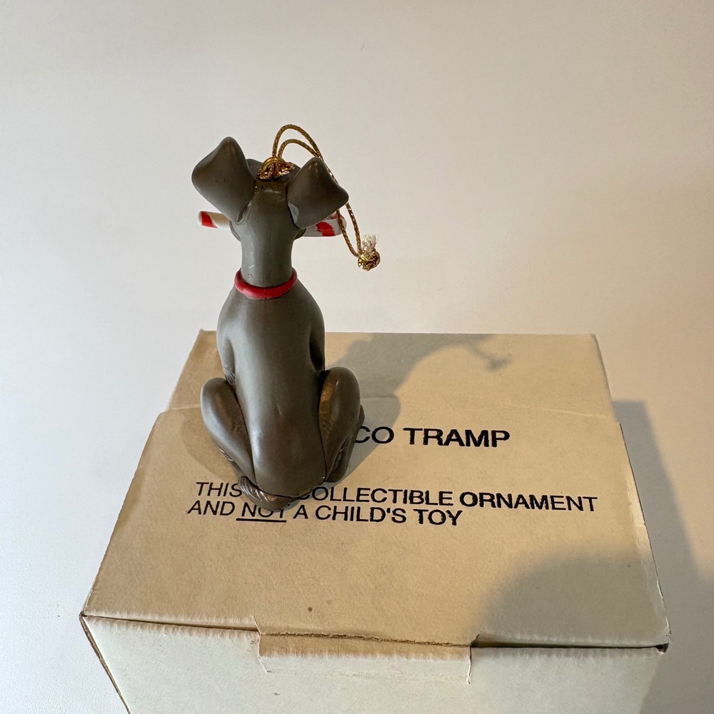 Disney Lady and the Tramp Tramp Christmas Ornament with Candy Cane and Box - Picture 4 of 4